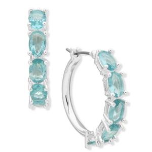 Ralph Lauren Light Blue Crystal Silver Hoop Earrings NWT